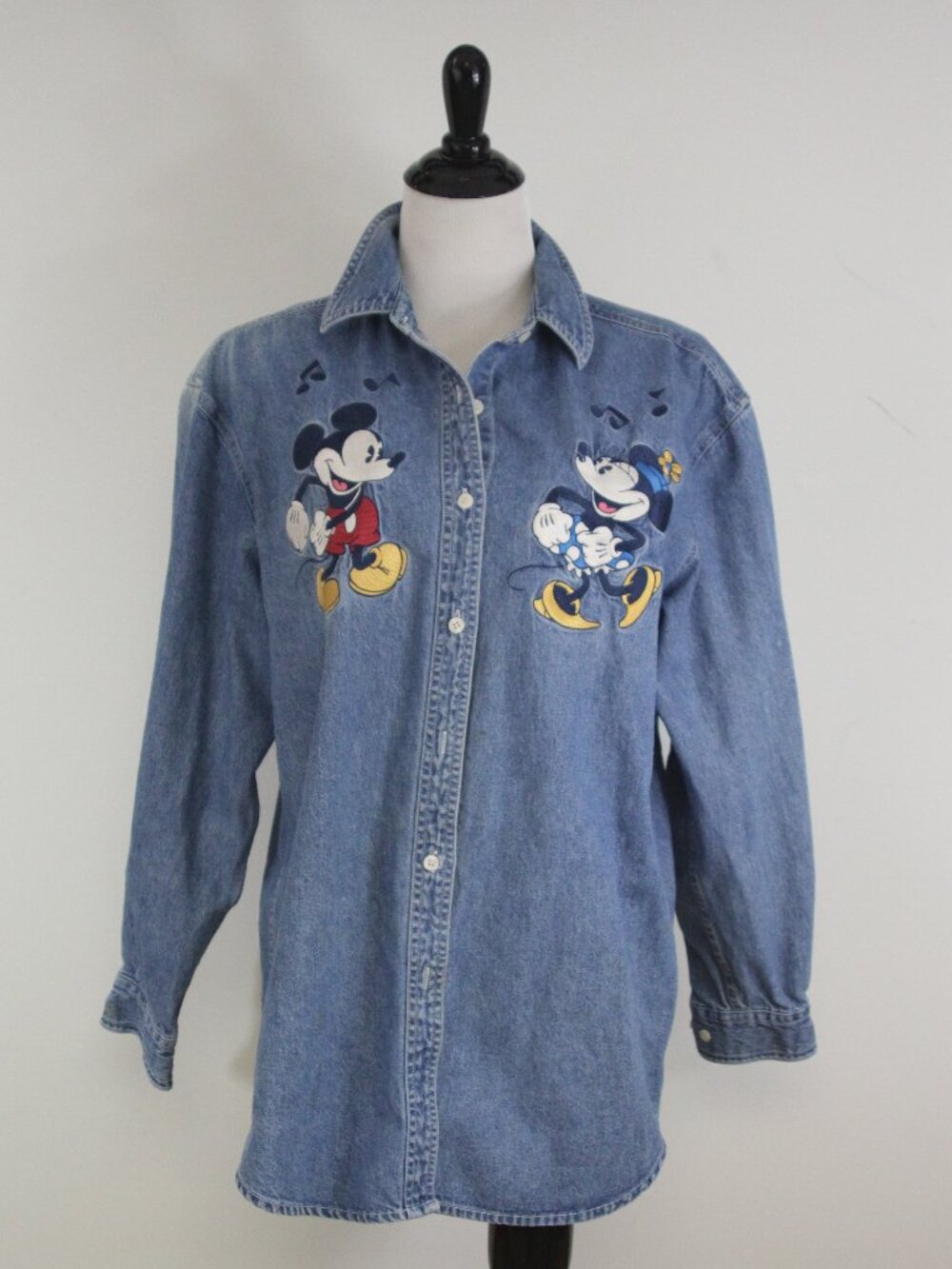 Vintage Disney Store Mickey Minnie Mouse Embroidered Denim Shirt L 90s